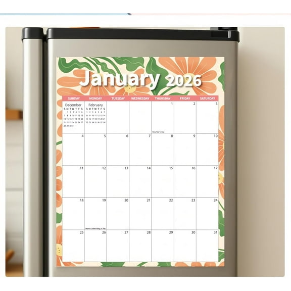 2026 Magnetic Calendar for Refrigerator, 14.5" x 11.5" Large Monthly Fridge Calendar with Magnet, 12-Month Dry Erase Wall Planner for Kitchen Home (Flower)