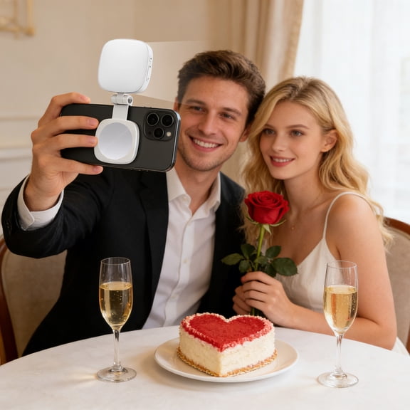 2026 Magnetic Selfie Light Compatible with iPhone,Folding LED Phone Fill Ring Lighting with Mirror for Zoom Makeup Photography Recording Video Conference,White