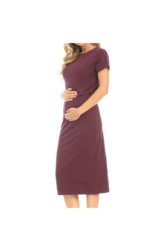 2026 Maternity Nursing Dresses for Women Crew Neck Midi Length Easy Breastfeeding Clothes
