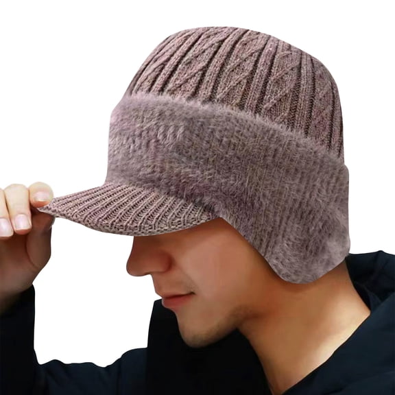 2026 Men&Women Winter Warm Fleece-Lined Knit Beanie Hats with Visor & Ear Flaps for Cold Weather