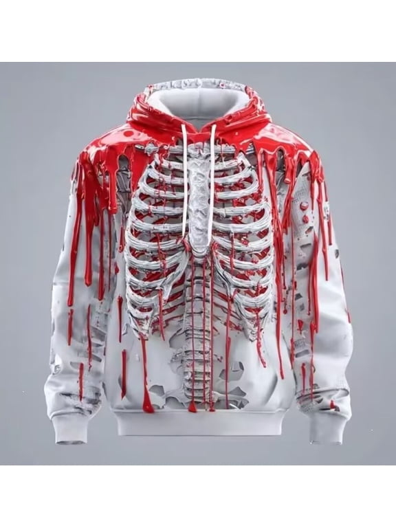 2026 Men's 3D Skull Hoodie Red 4XL