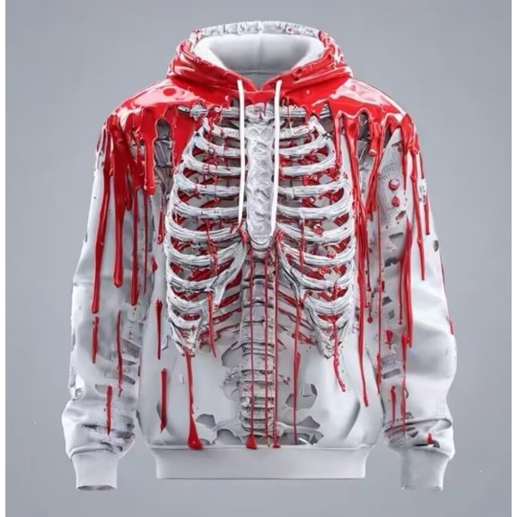 2026 Men's 3D Skull Hoodie Red 5XL