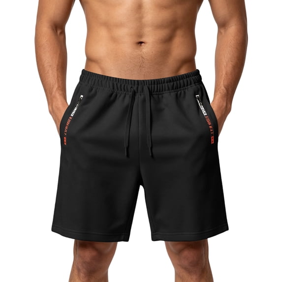 2026 Men's Baggy Sweat Shorts Cotton Summer Athletic Casual Shorts Running Elastic Waist Shorts with Pockets Black 3XL