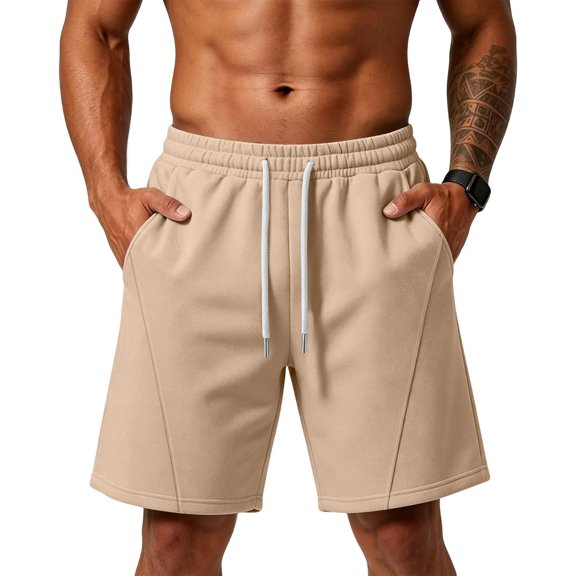 2026 Men's Baggy Sweat Shorts Summer Athletic Casual Shorts with Pockets Khaki XL