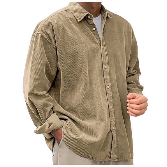 2026 Men's Casual Loose Solid Color Corduroy Lapel Shirt Jacket