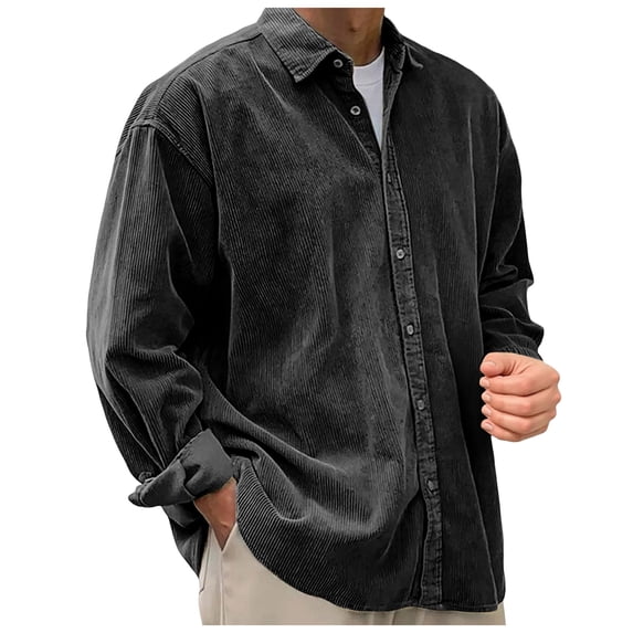 2026 Men's Casual Loose Solid Color Corduroy Lapel Shirt Jacket