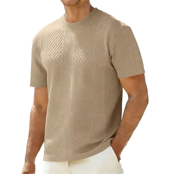 2026 Men's Casual T-Shirts Summer Short Sleeve Crewneck Stretchy Shirt Fashion Textured Jacquard Tops for Men