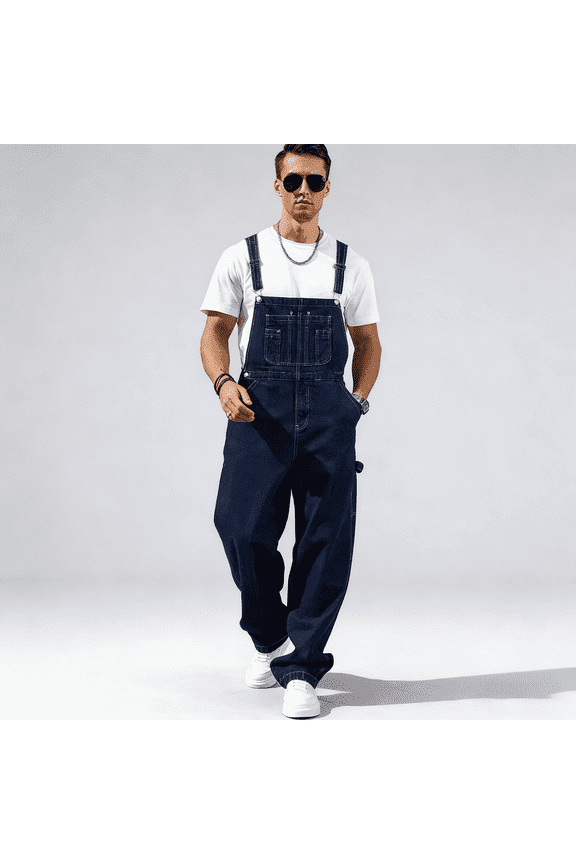 2026 Men's Denim Bib Overalls, Loose Fit Workwear Jumpsuit, Adjustable Straps & Multi-Pocket Design, Durable Casual Streetwear, Sizes 30-40 & 1XL-6XL for Big & Tall Men