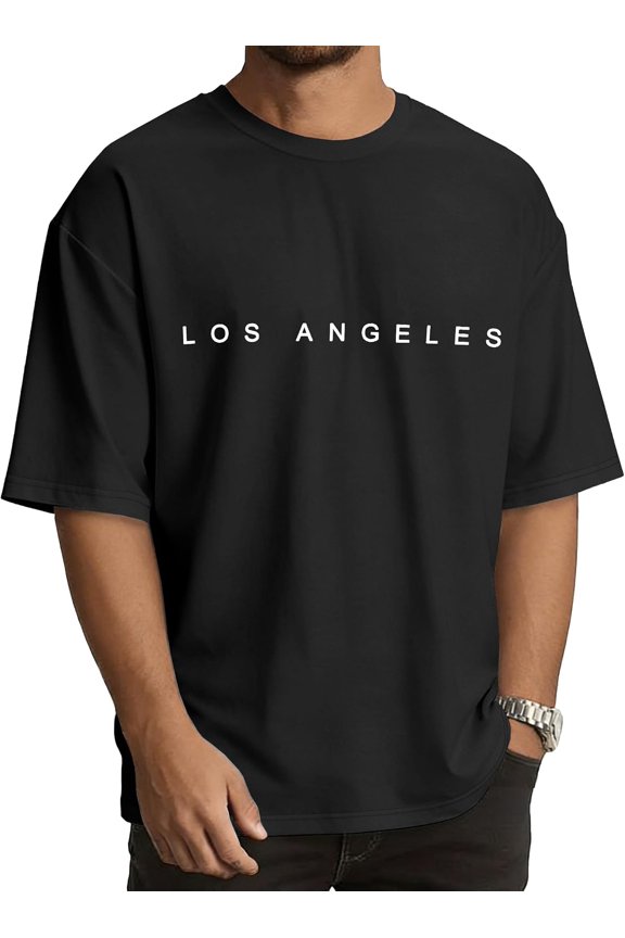 2026 Men’s Extra Large Round Neck Pattern Short Sleeve T-Shirt, Basic Loose Fit Casual Daily Top