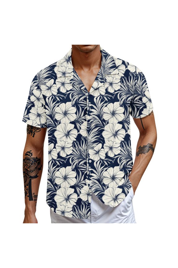 2026 Men's Hawaiian Shirt Short Sleeve Button Down Floral Print Casual Aloha Shirt for Summer Tropical Holiday Beach Shirts