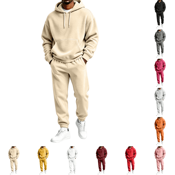 2026 Men's Hoodie Sweatshirt Jogger Pants 2 Piece Set Winter Casual Fleece Hoodies and Sweatpants Outfits Jogging Suits Sets Beige 3XL