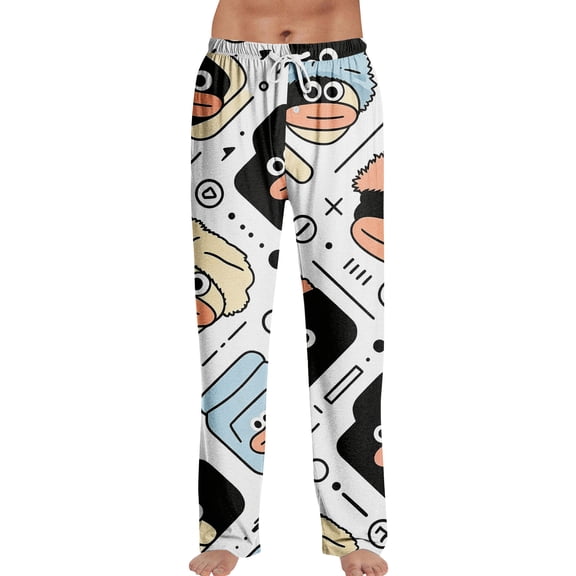 2026 Men's Loose Fit Christmas Print Pajama Pants for Sleep and Casual Home Wear Comfy Long Wide Leg Lounge Pants