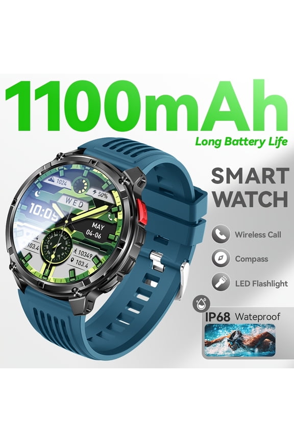 2026 Men Smart Watch, 1.7" HD Screen, 1100mAh Battery 90 Days Standby, Compass LED Flashlight Wireless Calls, 200+ Watch Faces 120+ Sport Modes Fitness Tracker for iPhone