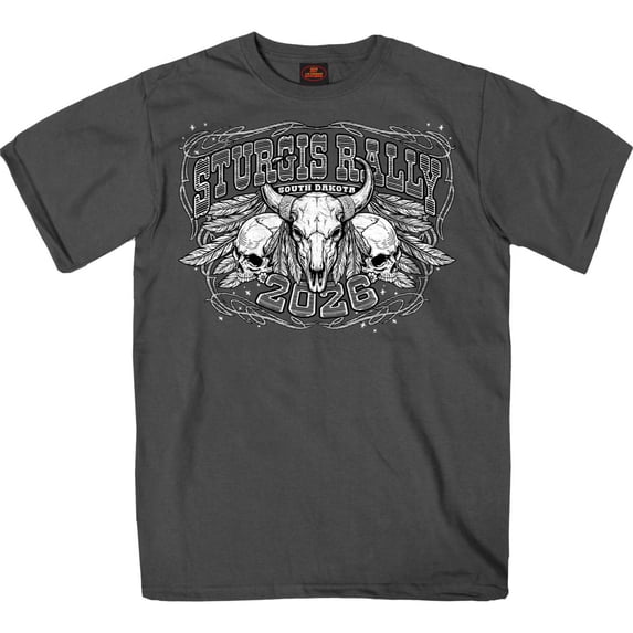 2026 Men's Sturgis Motorcycle Rally Bison Skull Charcoal Short Sleeve T-Shirt - SPB1212 X-Large
