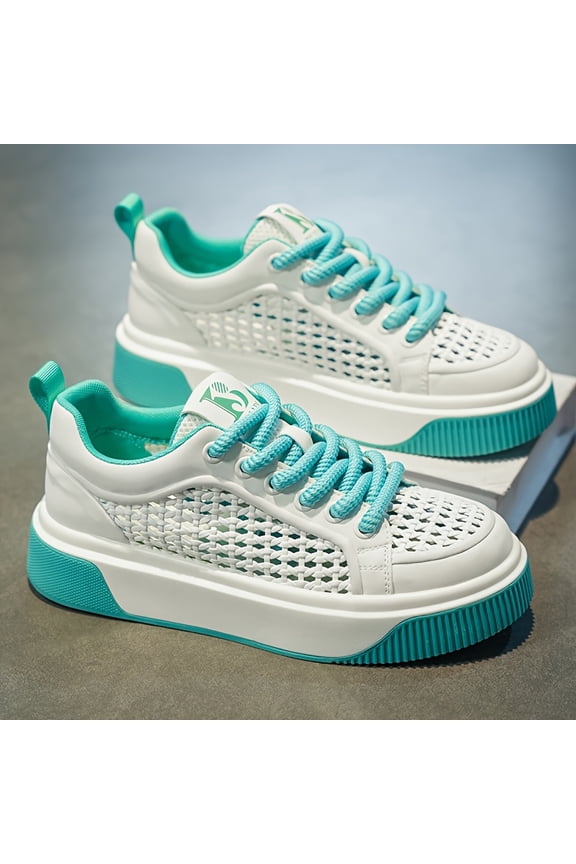 2026| Men's Youth Low-Top Lace-Up Trendy Shoes, Anti-Slip Wear-Resistant Sports Skate Shoes Comfortable Casual Outdoor Shoes with Hollow Mesh, Thick-Soled Student Sneakers,