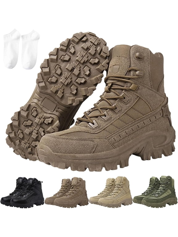 2026 Mens Orthopedic Support Anti-Puncture Work Boots Waterproof Anti-Sprain Hiking Boots, Tactical Boots with Arch Support(Khaki)
