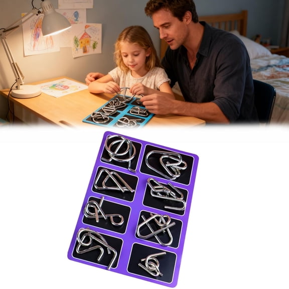 2026 Metal Wire Puzzles Set of 8 with Pouch Large Thick IQ Test Mind Games Toys Brain Teaser Puzzles Metal Wire Magic Trick Toy Metals IQ Puzzle Fidget Toys Party Favors (B)