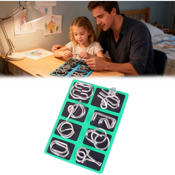 2026 Metal Wire Puzzles Set of 8 with Pouch Large Thick IQ Test Mind Games Toys Brain Teaser Puzzles Metal Wire Magic Trick Toy Metals IQ Puzzle Fidget Toys Party Favors (C)