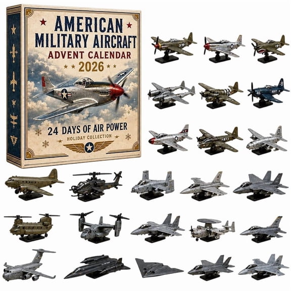 2026 Military Aircraft Advent Calendar, 24 Days of Air Power Countdown with 24 Vintage Fighter Jet Acrylic Ornaments, Christmas Gift for Aviation Collectors