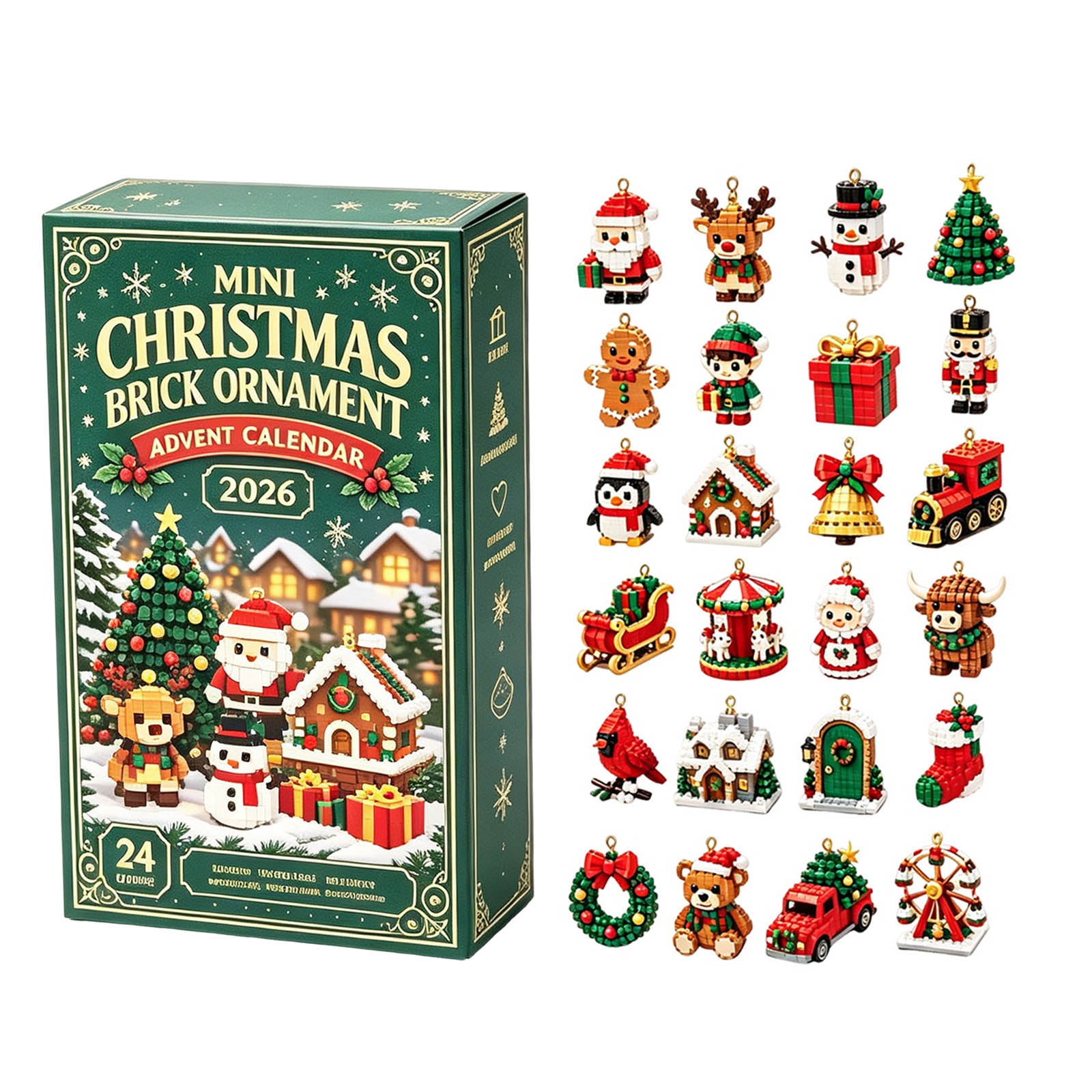 2026 Mini 3D Christmas Brick Ornament Advent Calendar, 24-Day Countdown Building Set, Holiday Mini Characters & Hanging Ornaments