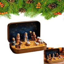 2026 Mini Christmas Nativity Set in a Tin Box, Portable Pocket Birth of Jesus Ornament, Pocket Nativity Scene with Holy Family Sheep and Jesus Figurines for Home Desk, Shelf, Office Decor