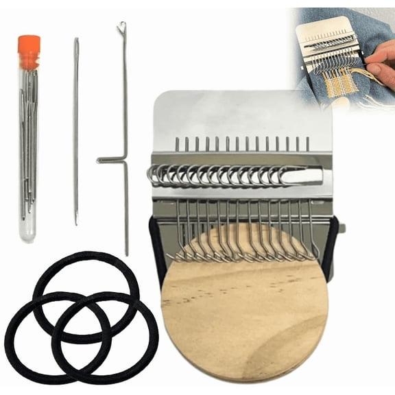 2026 Mini Darning Loom Machine Speedweave Darning Loom, Convenient Small Weaving Loom Kit for Beginner, Quickly Repair Holes, Mending Jeans, DIY Beautiful Weaving Art on Clothes Sock 14 Hooks