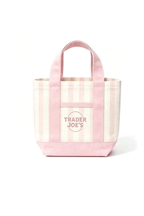 2026 Mini Pastel Stripe Canvas Tote Bag, TJ Limited Edition Canvas Embroidery Handbag, Women's Lightweight Durable Summer Beach Bag for Vacation Commute Everyday, Pink