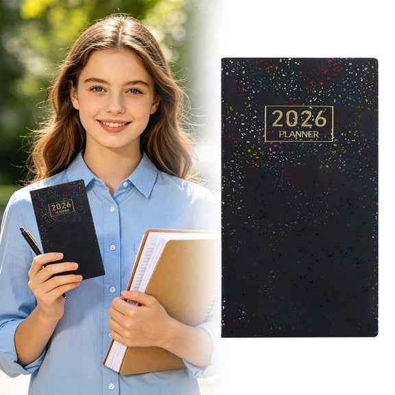 2026 Mini Pocket Daily Weekly Planner Notebook, 6.81x3.78 Inch PU Hardcover Sewn Binding Agenda Organizer, Layflat Thick Paper Compact Schedule Journal, Portable To-do List Planning Notepad, Black