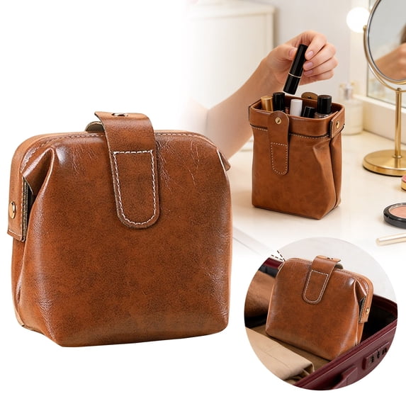 2026 Mini Portable Makeup Brush Organizer Bag, Multifunctional Travel Item Organizer Conveniently Accessible, Made Of PU Simple And Stylish Storage Bag, Cosmetic Brush Holder For Travel