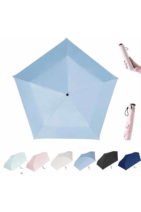 2026 Mini Umbrella for Travel, Pencil Umbrella Ultra Light Compact Folding Pocket Parasol, Upf 50+ Sun Protection Rain Shade Small Portable for Backpack Handbag Beach Commute Outdoor Blue