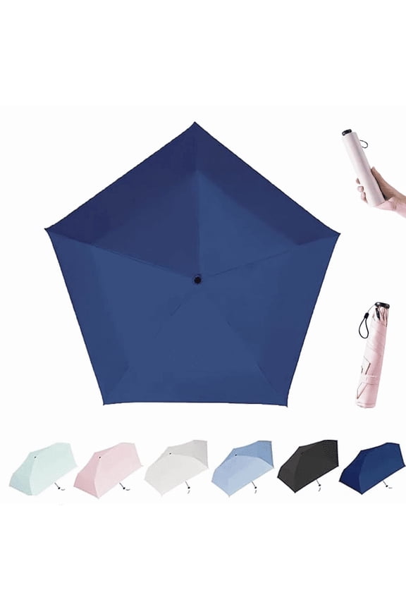 2026 Mini Umbrella for Travel, Pencil Umbrella Ultra Light Compact Folding Pocket Parasol, Upf 50+ Sun Protection Rain Shade Small Portable for Backpack Handbag Beach Commute Outdoor Navy