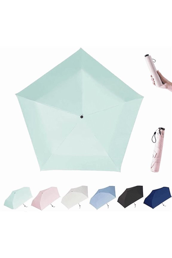 2026 Mini Umbrella for Travel, Pencil Umbrella Ultra Light Compact Folding Pocket Parasol, Upf 50+ Sun Protection Rain Shade Small Portable for Backpack Handbag Beach Commute Outdoor Green