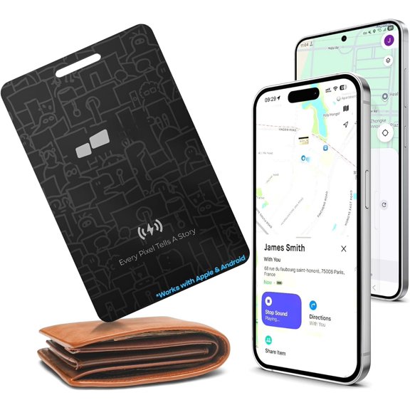 2026 Mobile Pixels Wallet  Card, Works with (iOS and Android), Ultra Slim Rechargeable  , GPS  Key Finder, Portable Item Locator for Wallet, Bags, Luggage (1- Pack)
