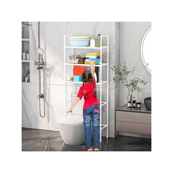 2026 Model Bathroom Essential Storage Rack For Toilet Storage Rack Durable Multi-Layer Black Plastic Bathroom Shelf With Towel Bar - Space-Saving Freestanding Storage Rack, Sturdy Modern Design