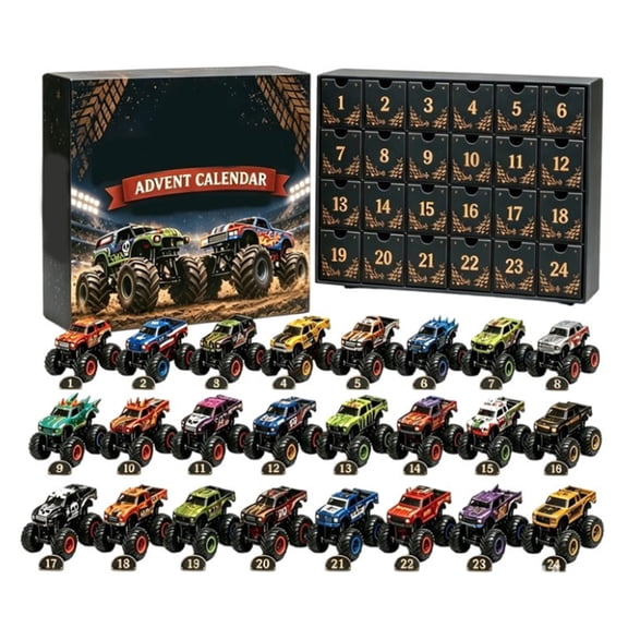 2026 Monster Truck Advent Calendar, 24 Days 2D Christmas Countdown Mini Off-Road Monster Trucks, Collectible Car Toy Surprise Gift Box Stocking Stuffer for Kids Boys Teens
