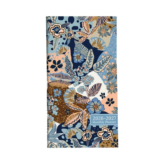 2026 Monthly Planner, Pocket Calendar 2026-2027, Flexible Soft Cover, 3.5X6.5 In, Date Logging, Everyday Carry, Mixed Botanical, 1 Pc