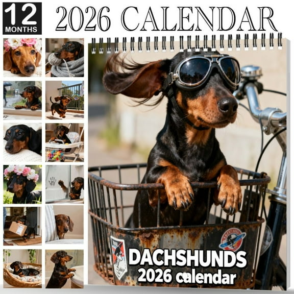 2026 Monthly Wall Calendar, Cute Dachshund Hanging Wall Calendar 12 Month, 8.2x 11 Inch Open | Plastic-Free | Thick & Sturdy Paper | Animals Dog Breeds Puppy(B)