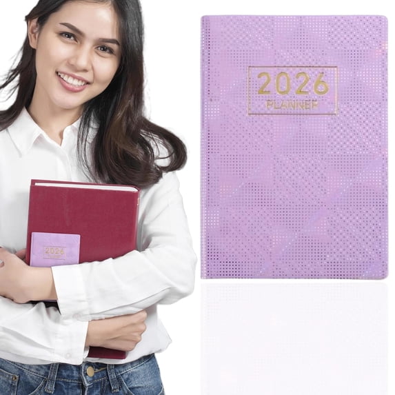 2026 Monthly Weekly Planner Mini, 3''x4'' Pocket Daily Planner with Calendar, Portable Academic Planner Calendar Notebook for Women Men, Calendar Planner 2026-2027, PU Leahter Planner Book, Purple A7
