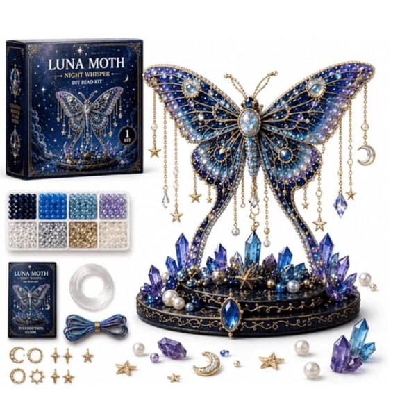 2026 Moon Cat Luna Guardian DIY Bead Kit, 3D Beaded Celestial Moon & Stars Series, Tiny 3D Handmade Cat Craft Kit, Beginner-Friendly Magical DIY Home Decor (Luna Moth)