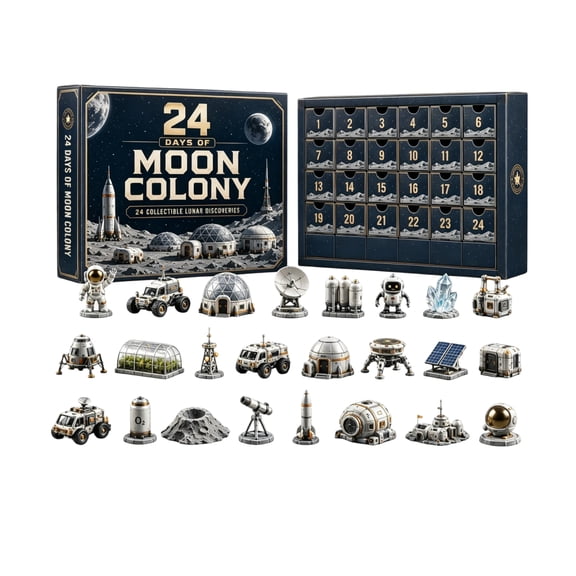 2026 Moon Colony Advent Calendar, 24 Days of Space Exploration Mini Figurine Set, Contains lunar rover, astronaut, space station, rocket and lunar module models, holiday countdown blind box gift