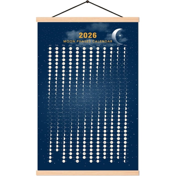 2026 Moon Phase Calendar Print Poster Vertical Canvas Material Lunar Cycle Chart Ready to Hang with Frame Space Wall Art Decor (16 X 24 Inch)