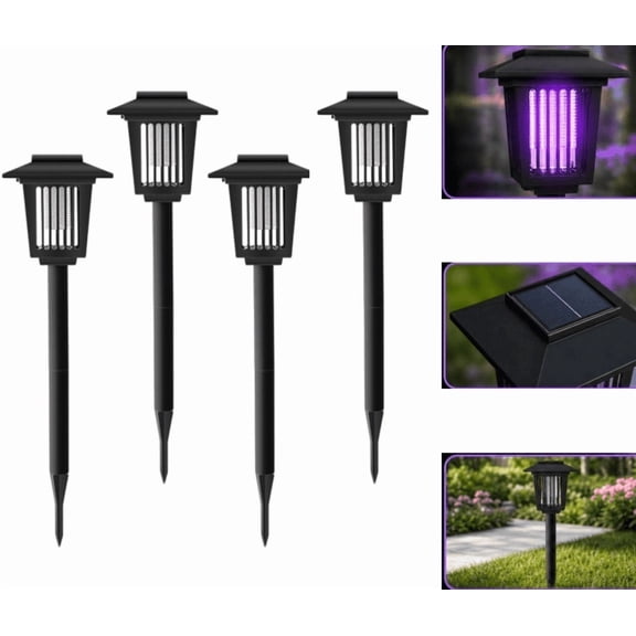 2026 Mosquito Repellent Outdoor Patio Solar Bug Zapper Outdoor Mosquito Zapper for Moths, Flies, Small Flying Insect, Electric Fly Zapper for Backyard, Garden, Gnat Killer for Flower Beds (4PC)