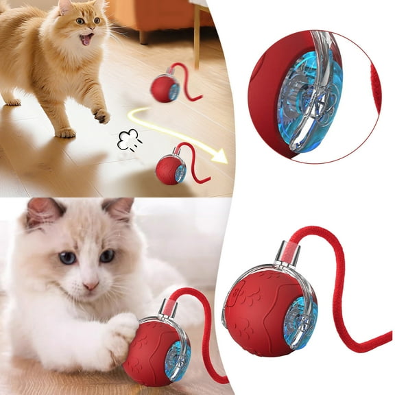 2026 Motion Activated Interactive Pet Toy Ball - Durable Automatic Rolling Toy with Tail, Boredom Buster for Indoor Cats & Small Dogs, Teeth-Cleaning Chew Toy for Cats & Small Dogs