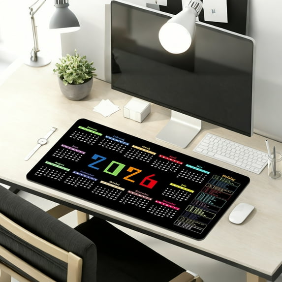 2026 Mouse Pad Calendar with Non-Slip Rubber Base, 23.62×11.8 Inch Extended Stitched Edge Calendar Desk Mat, Compact ouse Pad with Desk Calendar 2026 for Office Home Use