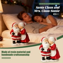 Christmas Desk Ornaments, Mr. & Mrs. Santa Claus Resin Figurines Set of 2 – Hand-Painted Christmas Decorations Couple Kissing Pose Vintage Red & White Holiday Mantel Tabletop Décor