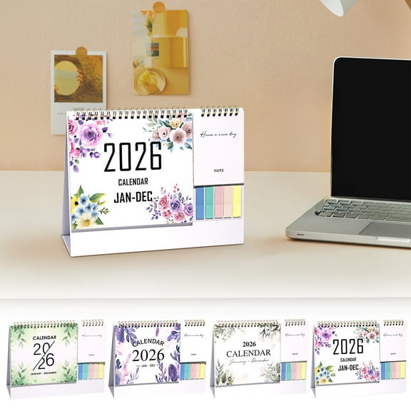 2026 Multifunctional Desk Calendar,Desktop Standing Up Flip Calendar From 2026 Jan -Dec,12 Months Flip Calendar With Sticky Note & Memo Pages,Floral Printed Calendar for Home And Office