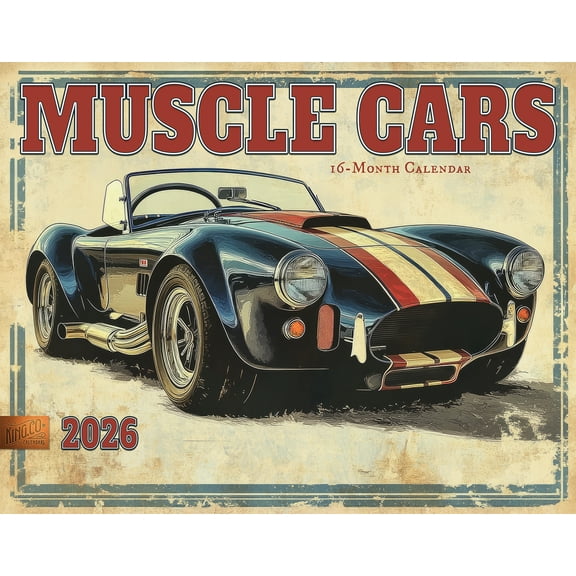 2026 Muscle Cars Wall Calendar 16-Month X-Large Size 14x22, Illustrated Calendar by The KING Company-Monster Calendars