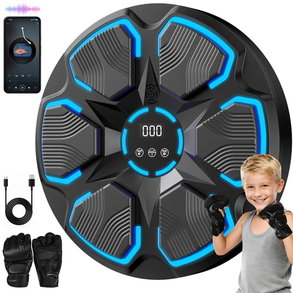 2026 Music Boxing Machine for Adults and Kids, Wall Mount, Boxing Gloves 11 Modes 9 Speeds, Bluetooth Sync, LED Screen, Wall Mount Boxing Target, Dual Player Mode for Family Fun, Reaction Training