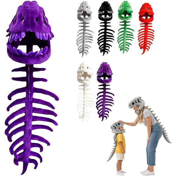 2026 My Cozy Dino Plush Skeleton Hood,3D Spinosaurus Skull Mask & Plush Spine For Dress-Up, Parties & Photos