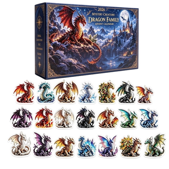 2026 Mystery Creatures Dragon Family Advent Calendar, 24 Days Countdown Calendar, Mystery Blind Box, Dragon Collectible Figures Holiday Surprise Gift for Kids Adults